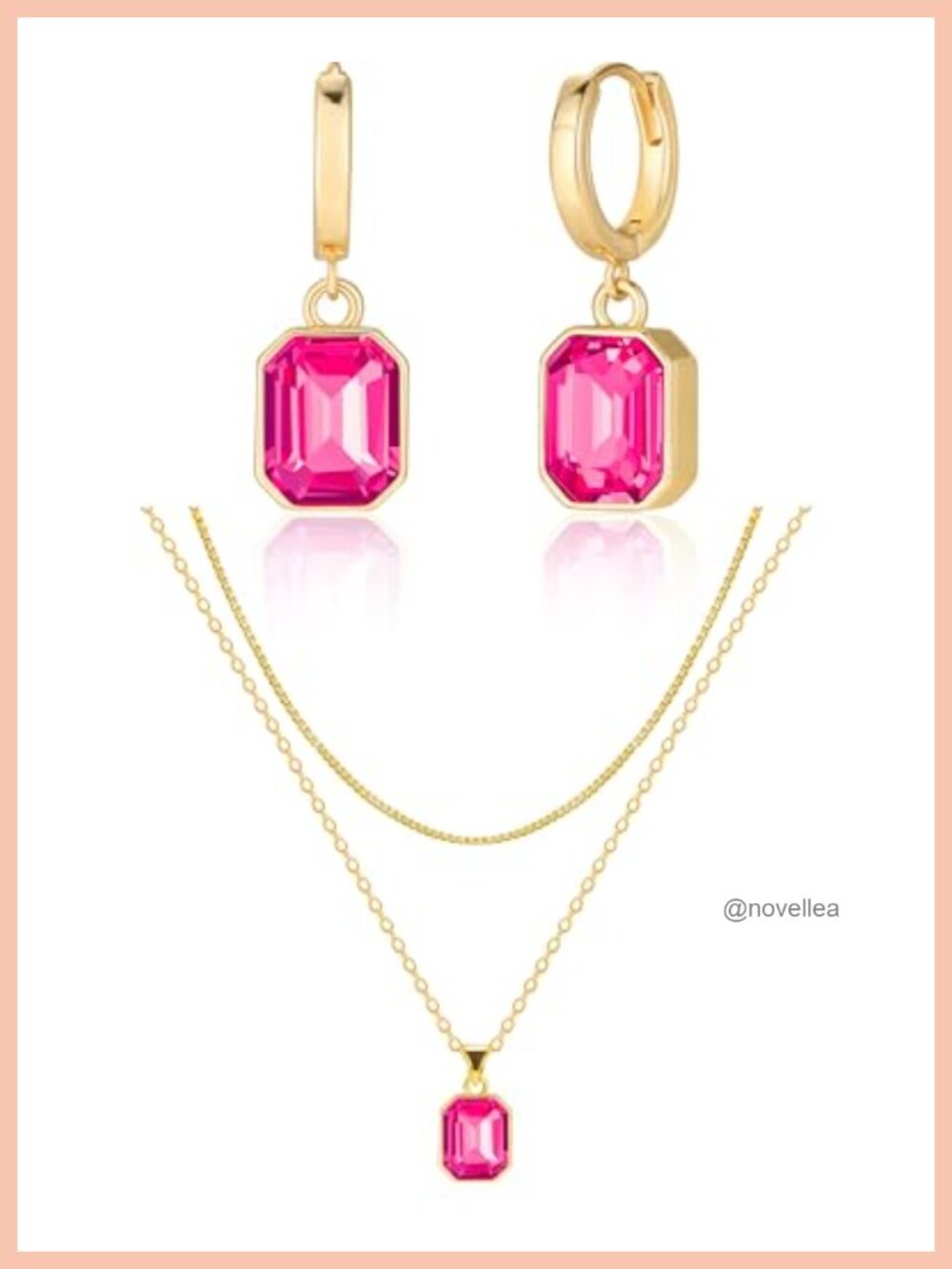18K Gold Plated Layered Crystal Necklace & Earring Set for Women, Dainty Jewelry